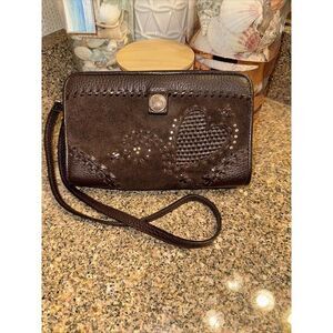 BRIGHTON Brown Suede & Leather Medium-Small‎ Purse/Clutch removable strap